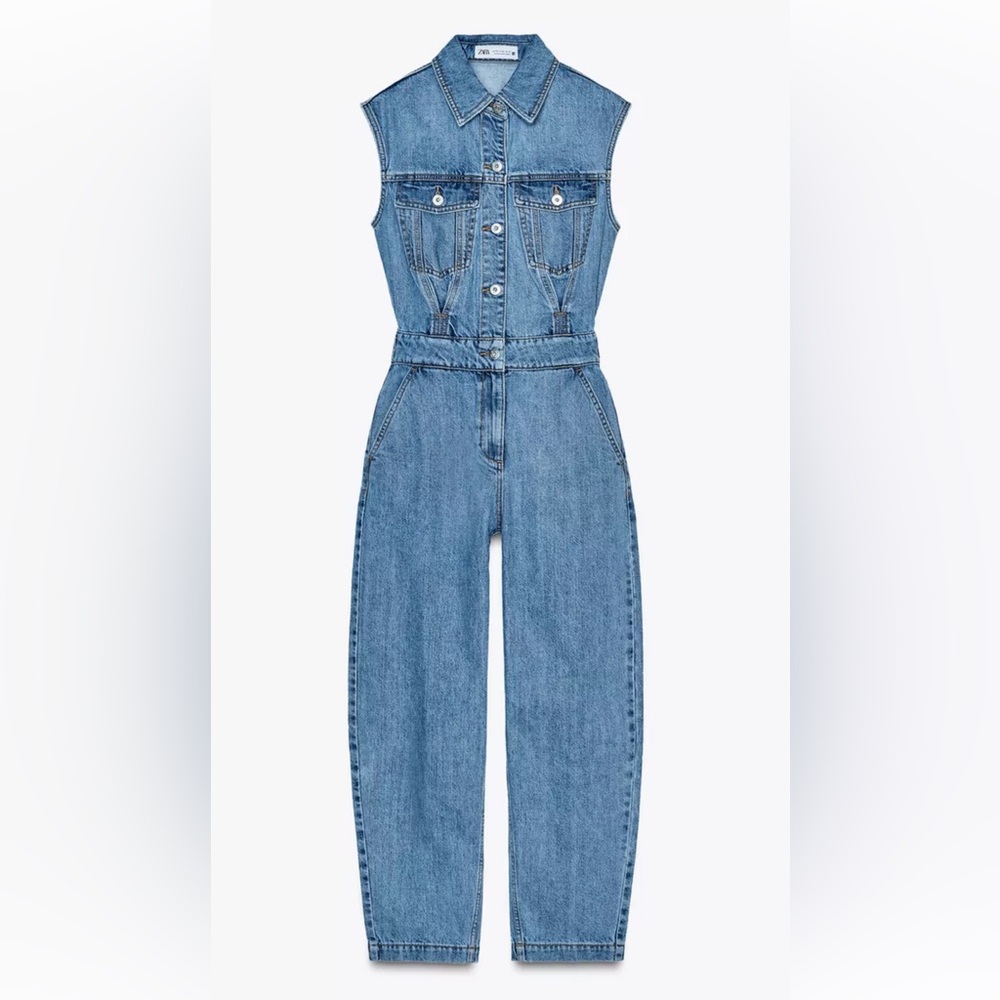 Zara Balloon Denim Jumpsuit Size M